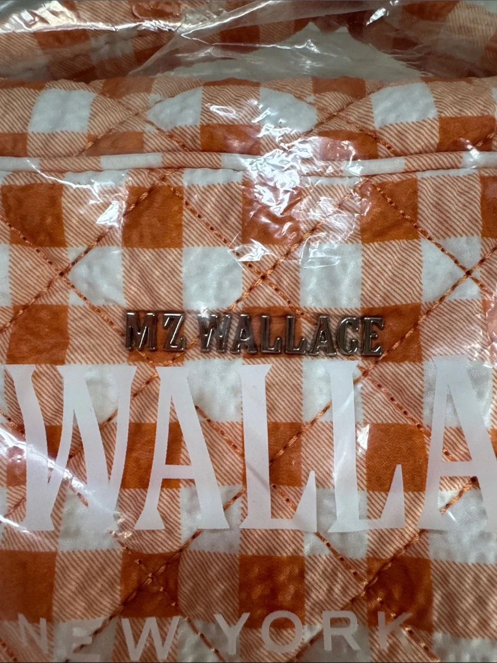 MZ Wallace Sunset Orange Gingham Zip Round Organizer